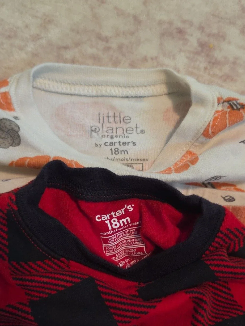 Kids Cozy 2-Pack Pajama Sets - Red Buffalo Plaid & Cream Pumpkin